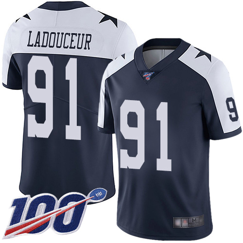 Men Dallas Cowboys Limited Navy Blue L. P. Ladouceur Alternate #91 100th Season Vapor Untouchable Throwback NFL Jersey->dallas cowboys->NFL Jersey